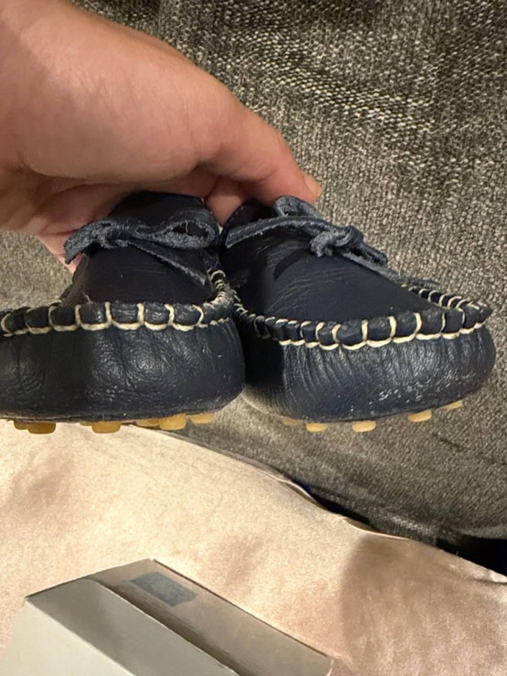 Elephantito Navy Leather Moccasins with Contrast Stitch